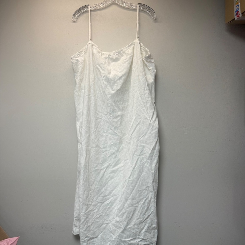 A New Day Midi Dress Womens XXL White Excellent‎ Linen Blend Spaghetti Strap